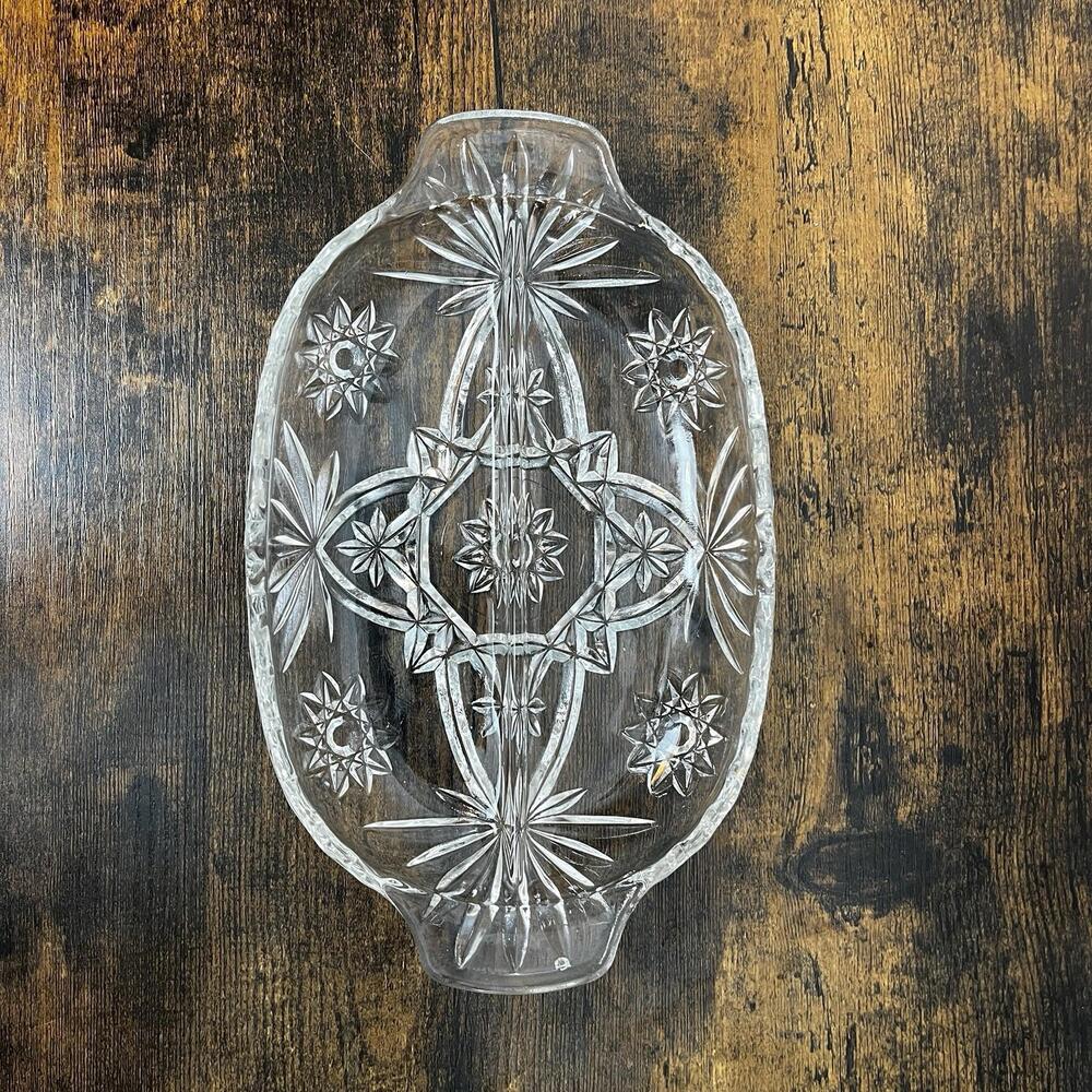 Vintage Anchor Hocking Star of David Divided Pressed Glass Relish Dish Candy